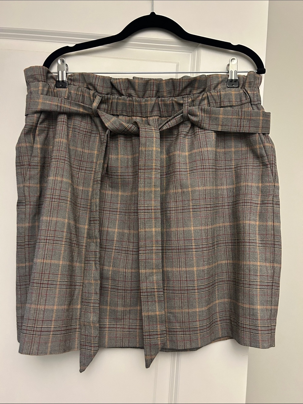 Express Gray Plaid Paperbag Mini Skirt with Tie Belt